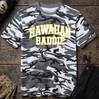 Hawaiian Baddie Camo Tee — Retro Varsity Graphic T-Shirt