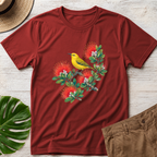 Yellow Bird Hawaiian Floral T-Shirt - Hawaii Amakihi on Ohia Tree