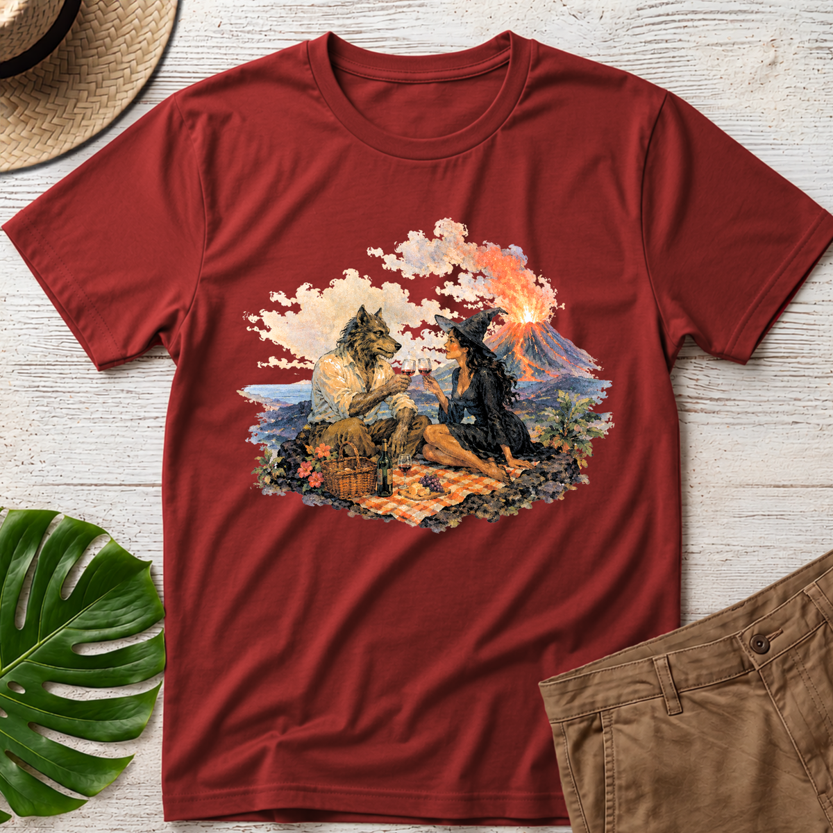 Wolf & The Witch Volcano T-Shirt — Mythic Wilderness Scenic Tee