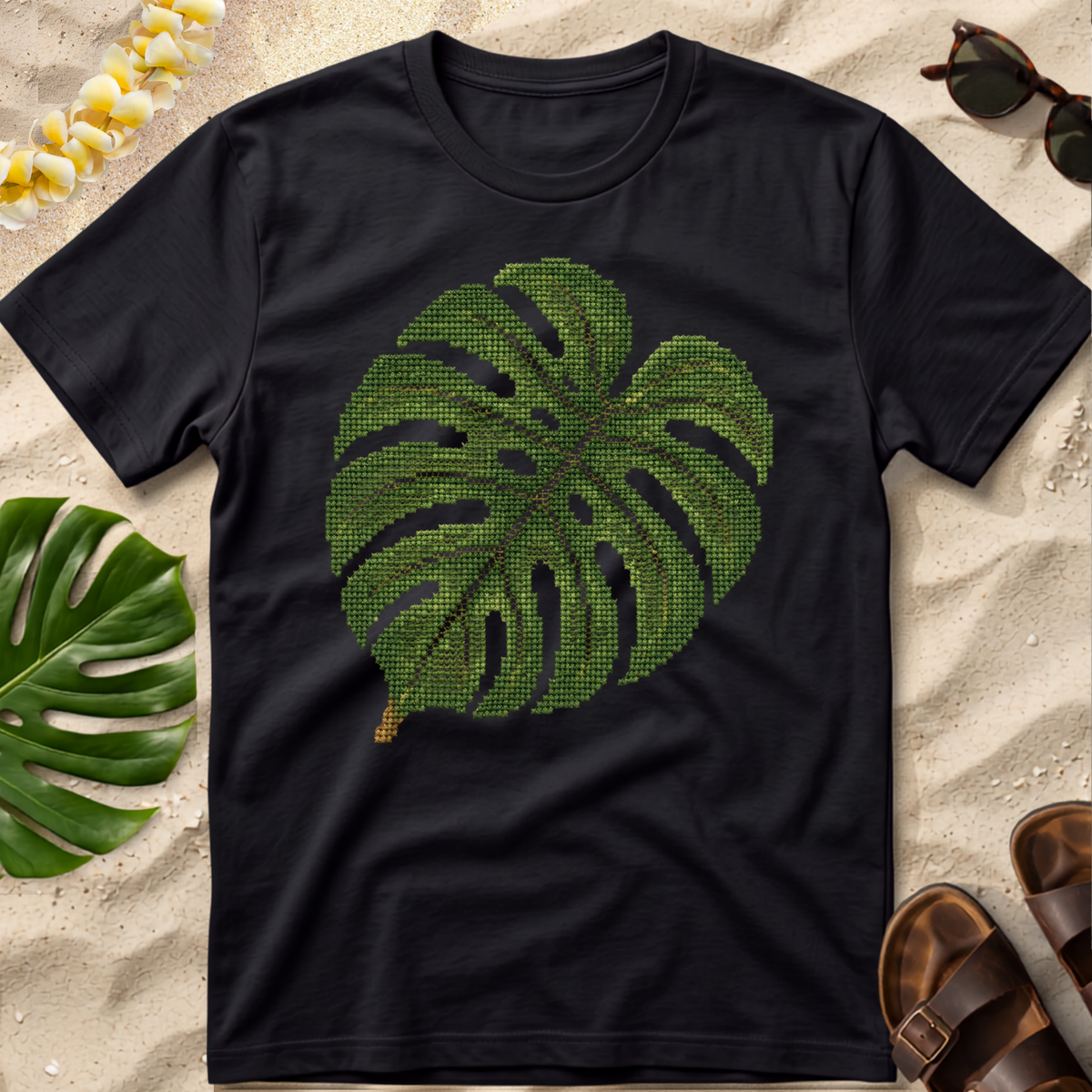 Monstera Cross-Stitch T-Shirt