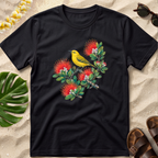 Yellow Bird Hawaiian Floral T-Shirt - Hawaii Amakihi on Ohia Tree