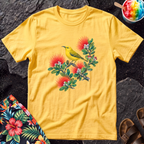 Yellow Bird Hawaiian Floral T-Shirt - Hawaii Amakihi on Ohia Tree