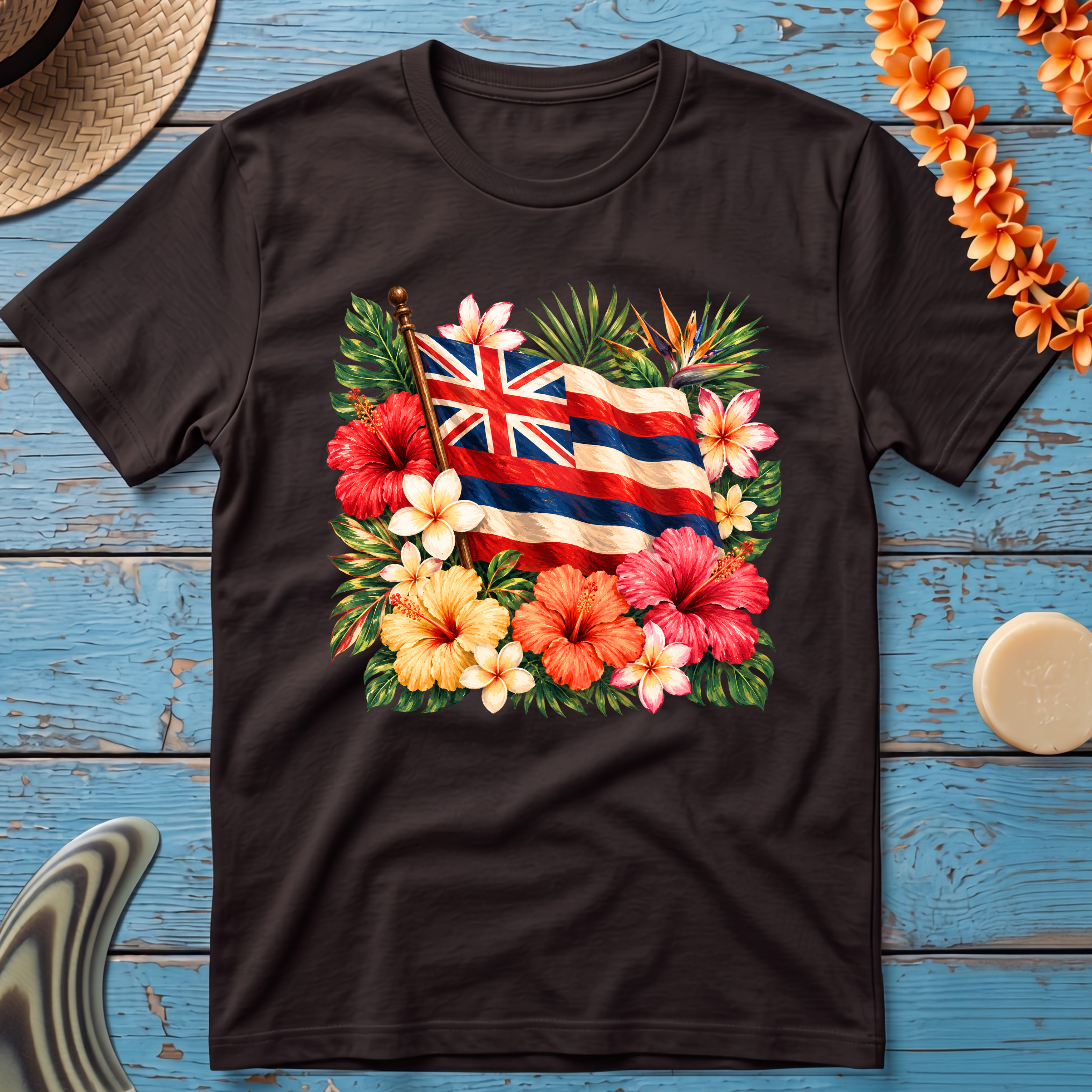 Hawaiian Flag Flowers T-Shirt