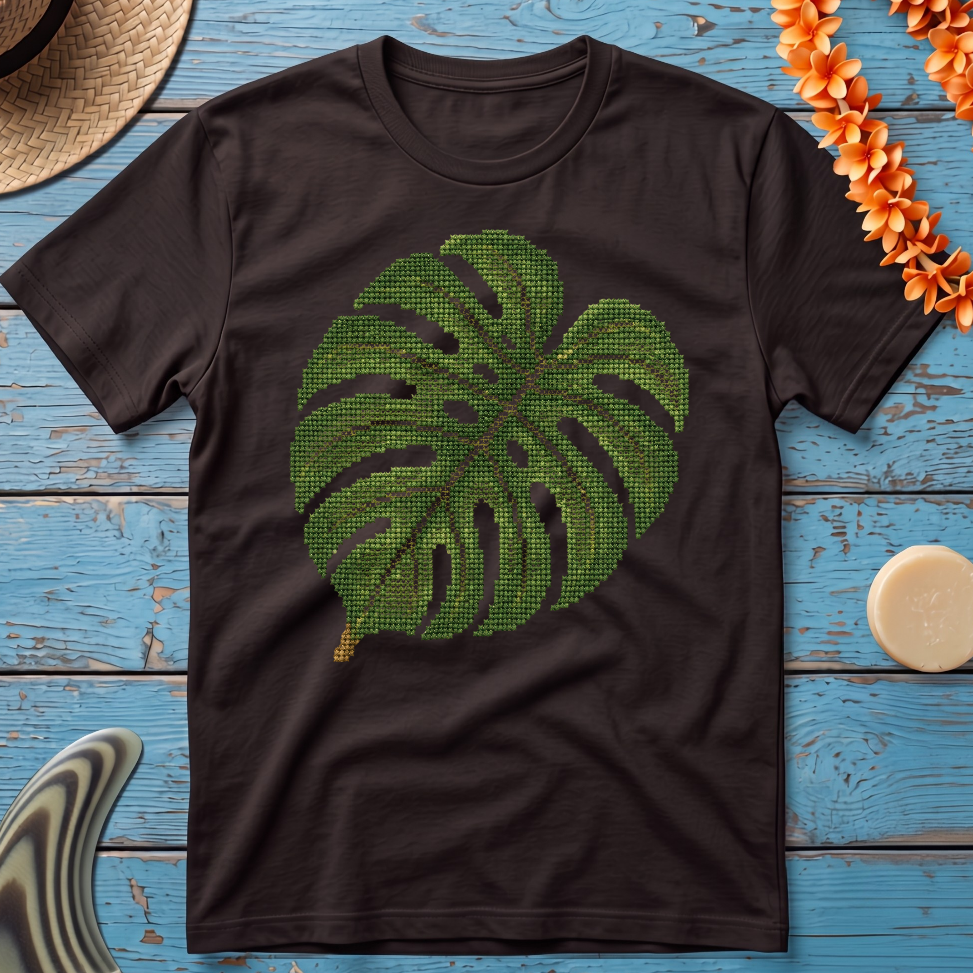 Monstera Cross-Stitch T-Shirt