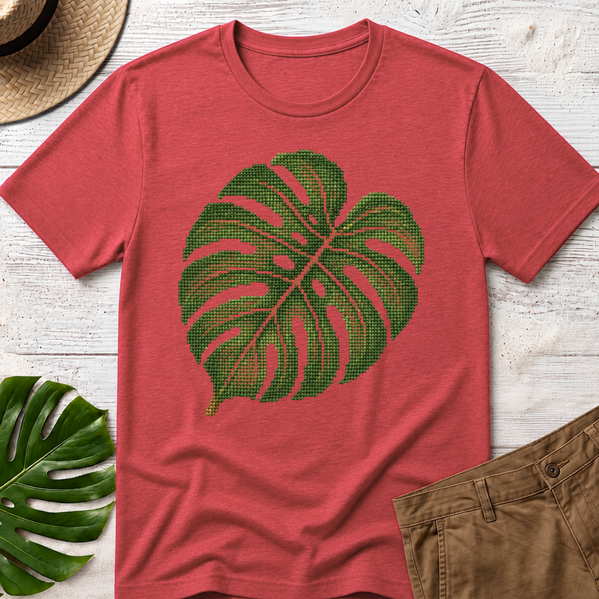 Monstera Cross-Stitch T-Shirt