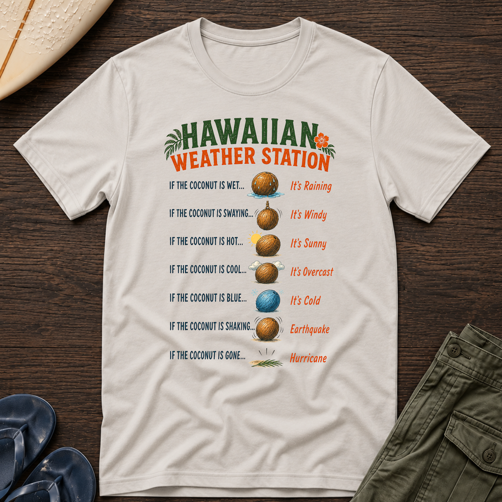 Hawaiian Weather Station T-Shirt — Funny Coconut Island Tee