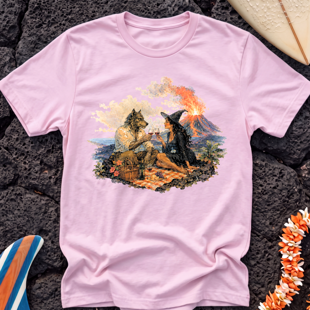 Wolf & The Witch Volcano T-Shirt — Mythic Wilderness Scenic Tee