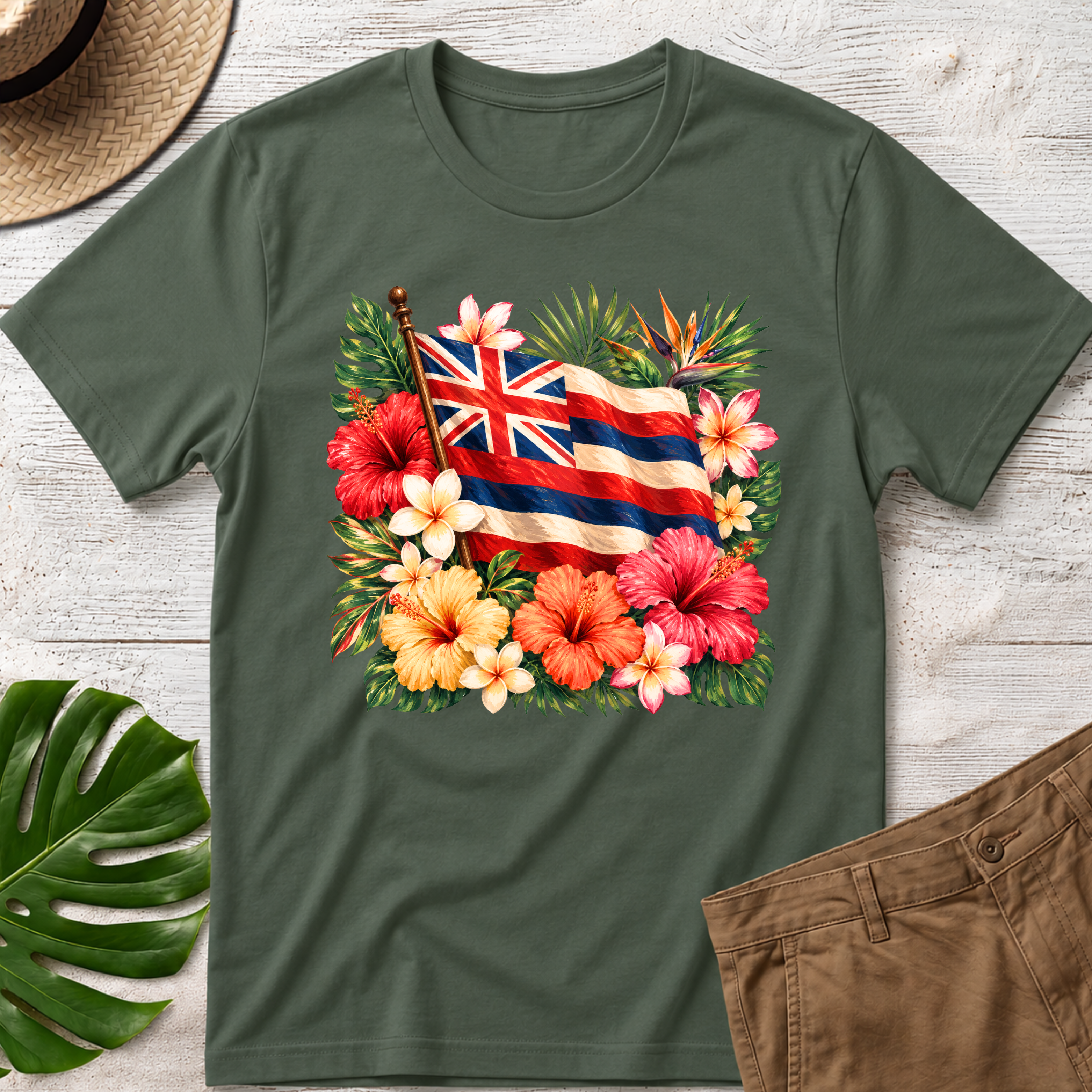 Hawaiian Flag Flowers T-Shirt