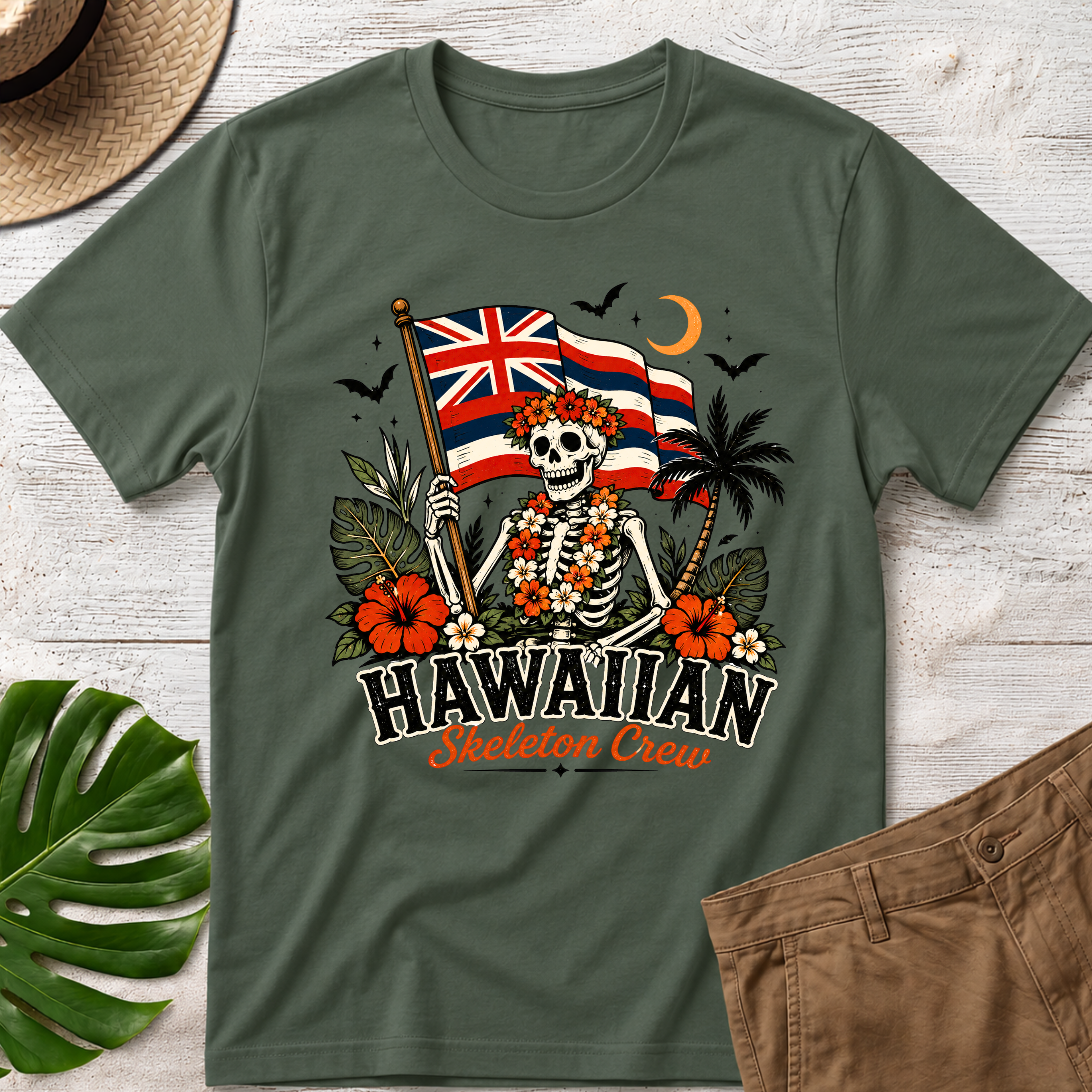 Hawaiian Skeleton Crew T-Shirt — Hawaiian Flag Skull Shirt