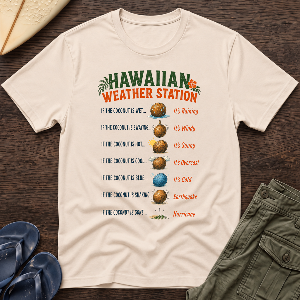 Hawaiian Weather Station T-Shirt — Funny Coconut Island Tee