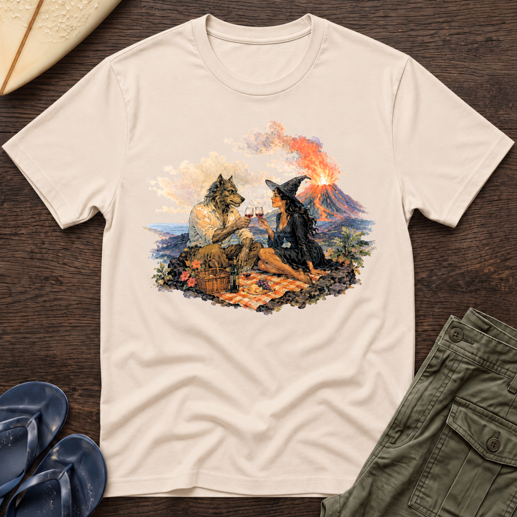 Wolf & The Witch Volcano T-Shirt — Mythic Wilderness Scenic Tee