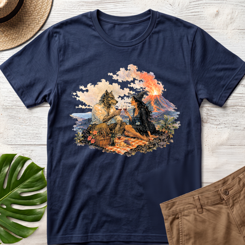 Wolf & The Witch Volcano T-Shirt — Mythic Wilderness Scenic Tee
