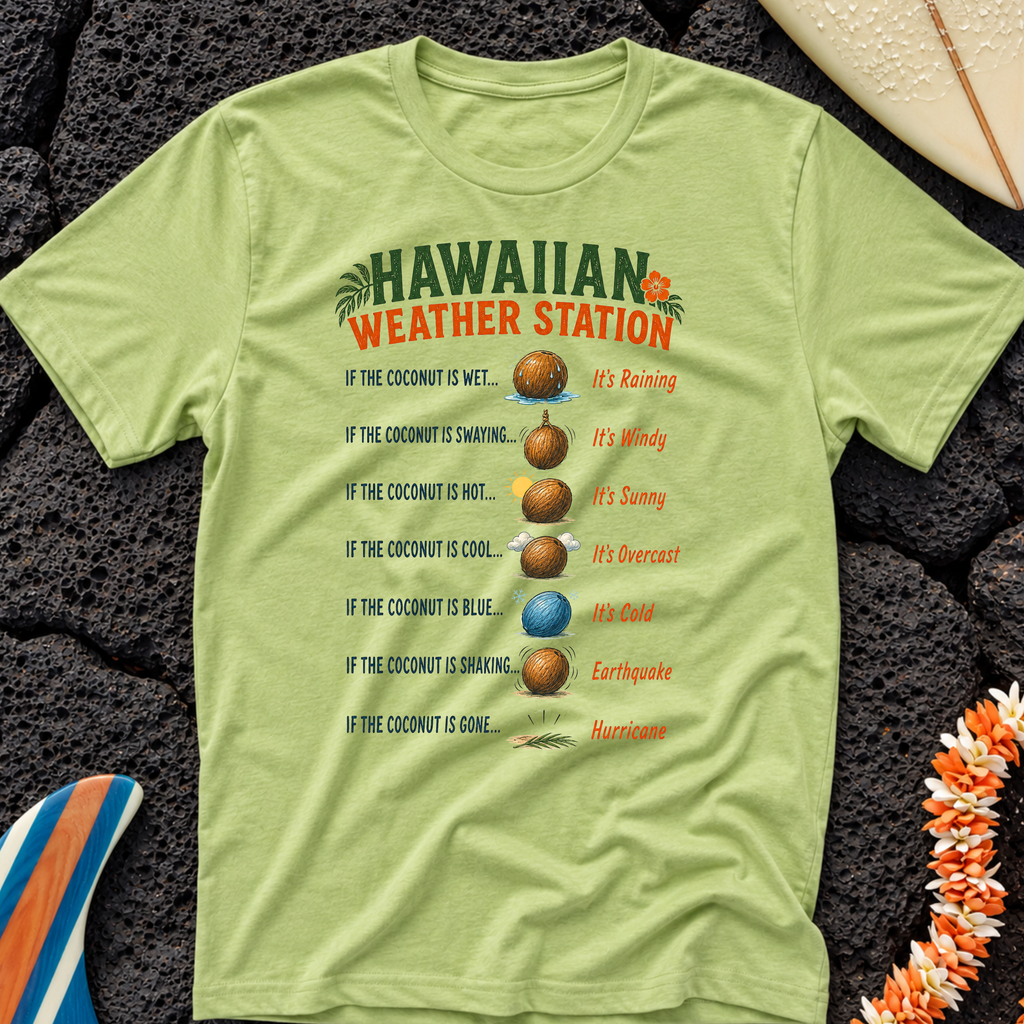 Hawaiian Weather Station T-Shirt — Funny Coconut Island Tee
